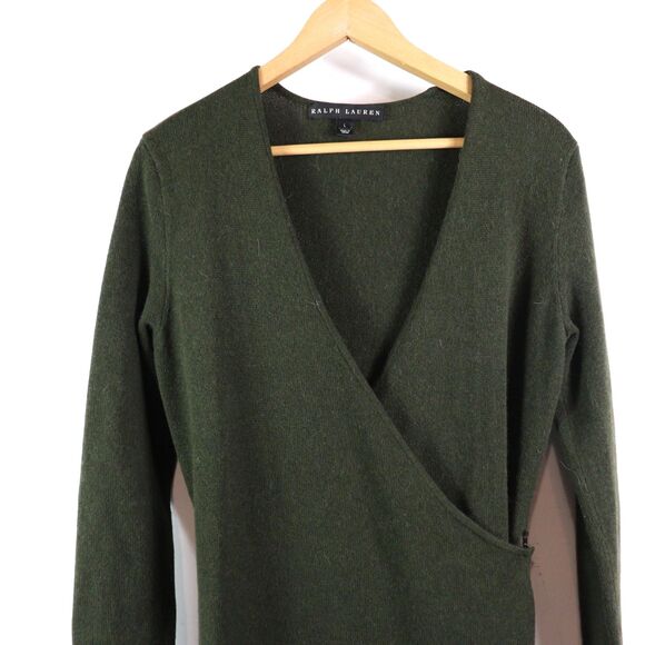 EC Ralph Lauren Black Label Cashmere Wool Silk Wrap Dress Size L - Picture 3 of 10